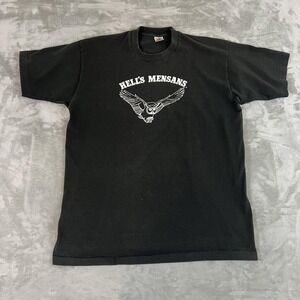 Vintage Hell's Mensans Shirt Mens XL Black Owl Biker Graphic Made USA 90s